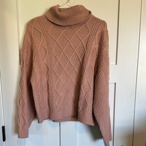 Tahari Blush Cable Knit Turtleneck Sweater